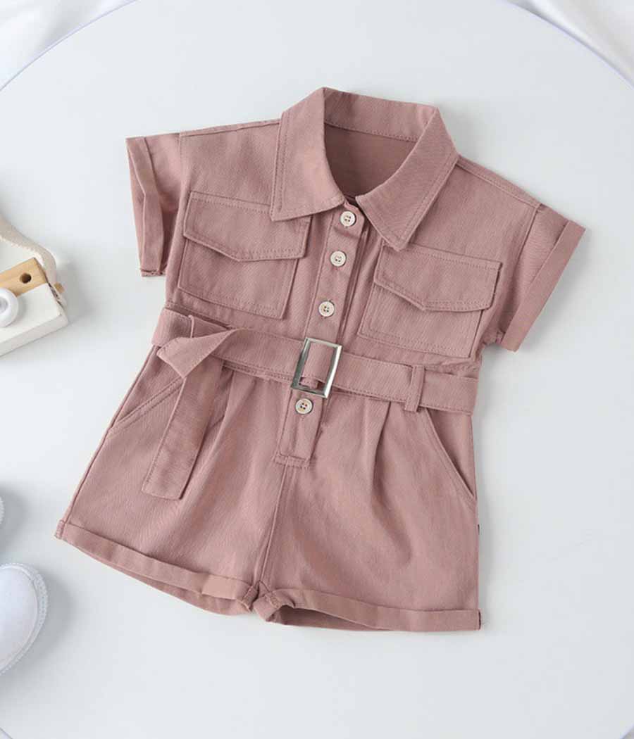 36722-015 Jumpsuit rose clair à col classique pour fillettes – Image 1