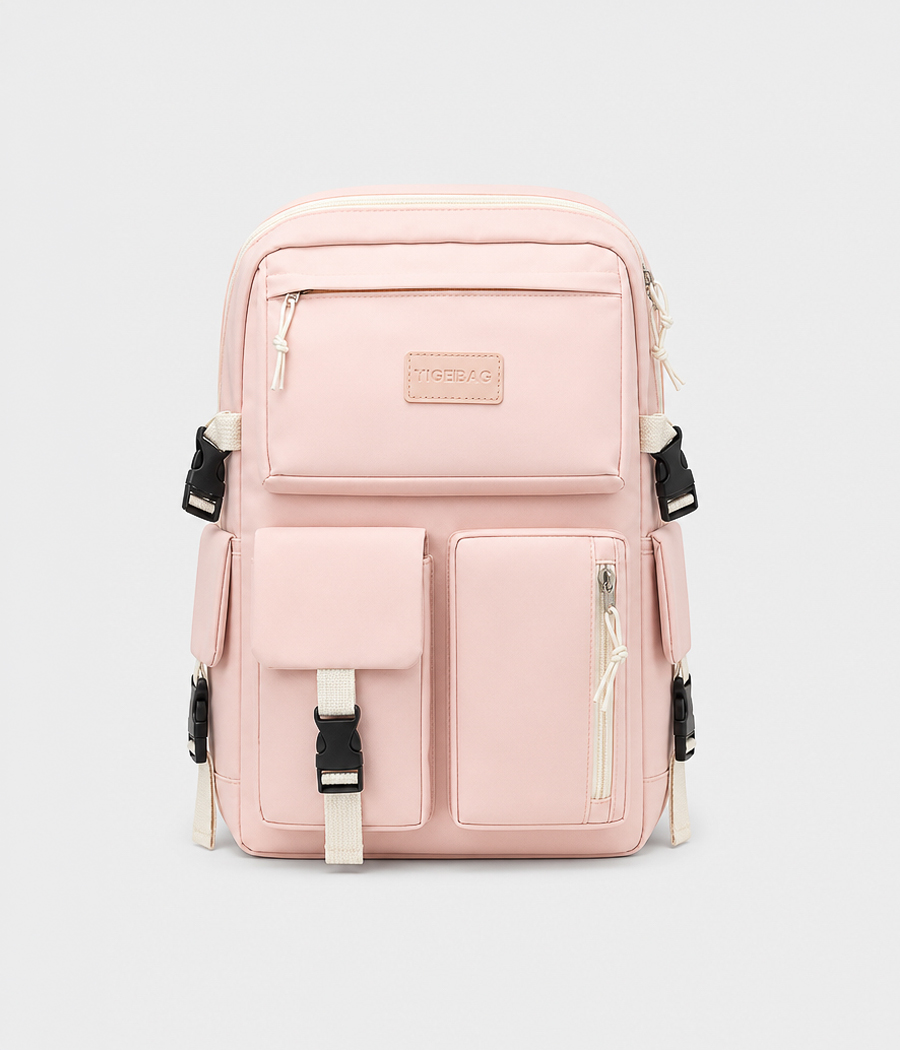 38752a Sac à dos en toile de grande capacité de couleur rose pour lycéennes – Image 1