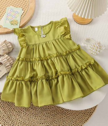 Robe évasée de couleur verte pour filles
