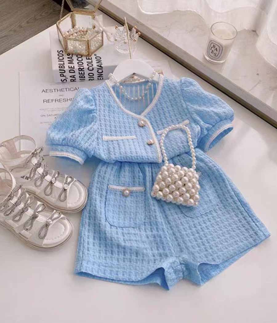 46397-012 Ensemble deux pièces bleu pour fillettes – Image 1