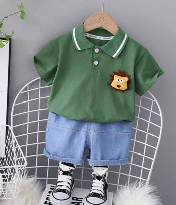 Ensemble de jean et pull vert style polo pour garçons