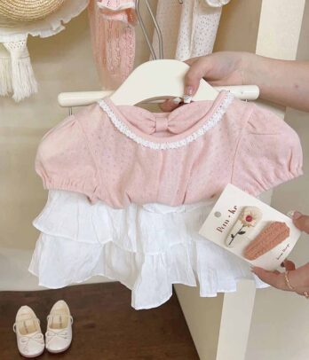 Ensemble de jupe blanche à volants et haut rose pour filles