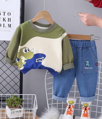 Ensemble dinosaure de sweat et pantalon en jean