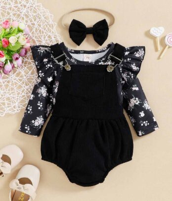 Ensemble de barboteuse noire style salopette