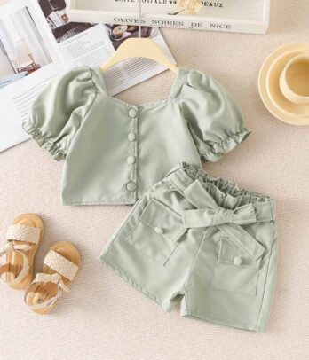 Ensemble décontracté vert pastel pour fillettes