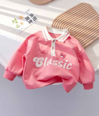 Pull rose à col style polo pour filles