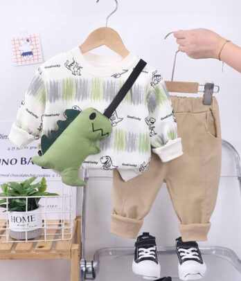 Set de dinosaure vert avec pantalon en toile pour garçons
