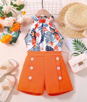Set d'été pour fillettes aux motifs tropicaux