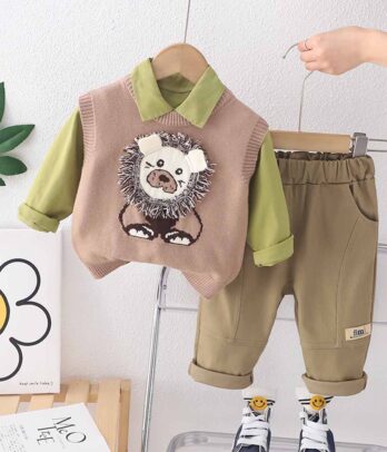 Ensemble de chemise verte, pantalon et gilet sans manches ludique pour garçons