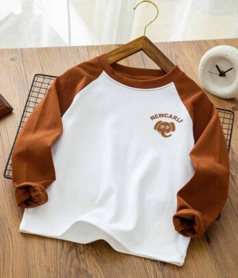 Sweat blanc à détail marron pour garçon