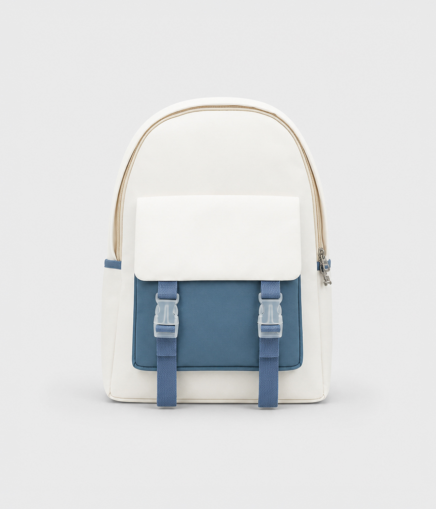 94379n Sac à dos minimalist beige avec une touche bleue – Image 1