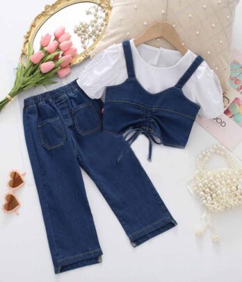 Ensemble en jean stylé pour fillettes composé de trois pièces