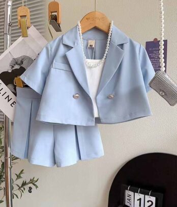 Ensemble de jupe et haut classique pour fillettes de couleur bleue