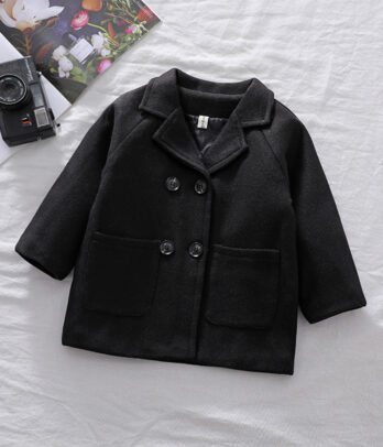 Manteau noir en laine mi-long pour garçons