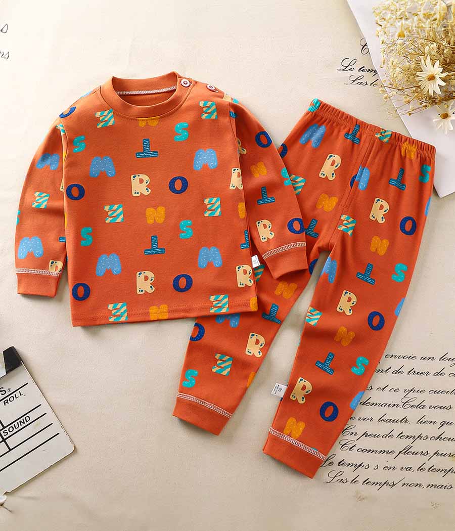 26564-01 Pyjama orange imprimé pour enfants – Image 1