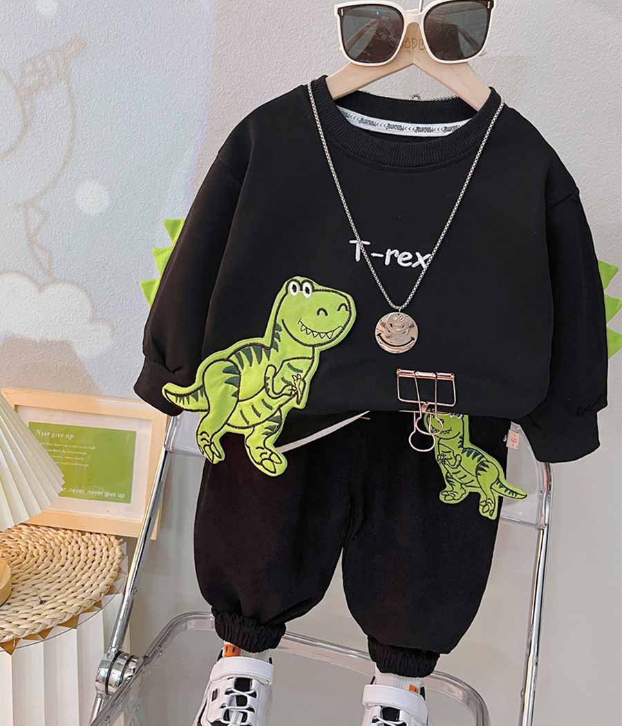 27655-010 Ensemble de jogging noir à motifs dinosaures – Image 1