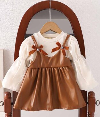 Ensemble de robe marron et pull blanc pour fillettes