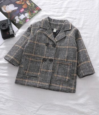 Manteau à carreaux en laine mi-long pour garçons