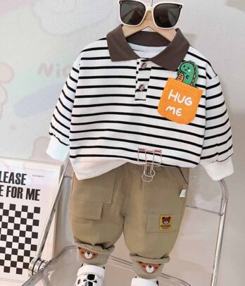 Set "Hug me " de pull à rayures et pantalon kaki