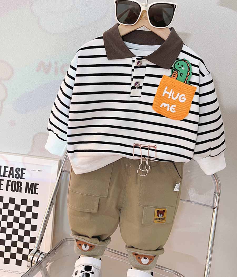 68965-010 Set "Hug me " de pull à rayures et pantalon kaki – Image 1