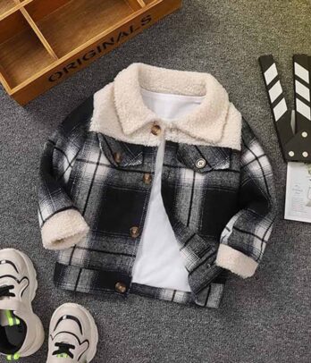 Veste à carreaux en laine noire à simple boutonnage