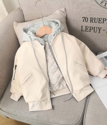 Veste beige en cuir pour garçon