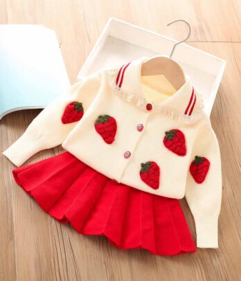Ensemble "Charlotte aux fraises" de jupe et cardigan pour fillettes