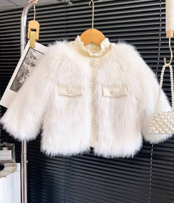 Manteau en fausse fourrure blanche pour filles
