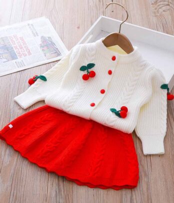 Ensemble de jupe rouge et cardigan a cerises pour filles