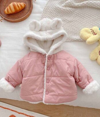 Veste rose rembourrée de coton à capuche pour filles