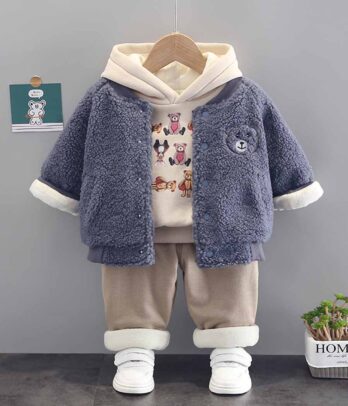Ensemble hivernal de veste en laine bleue composé de 3 pièces