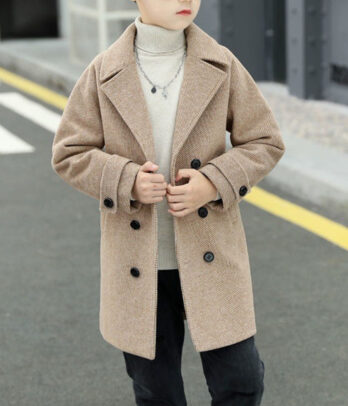 Manteau en laine pour garçons de couleur beige