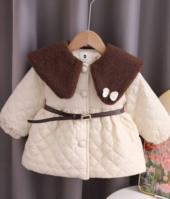 Manteau matelassé avec col en fourrure marron pour filles