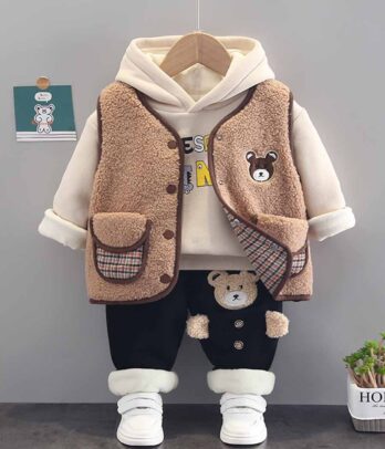 Costume trois pièces élégant en velours épais pour bébé