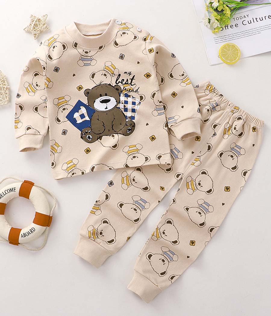 O1CN01c8oawE1aXJA3mKKRr_!!2274733339-0-cib Pyjama calineux de couleur beige thème "nounours" – Image 1