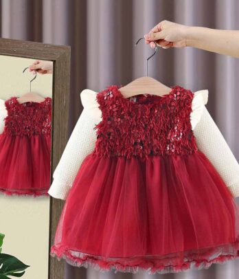 Robe rouge avec effet pull blanc pour fillettes
