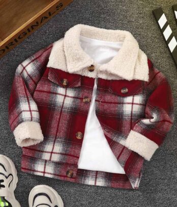 Veste à carreaux en laine rouge à simple boutonnage
