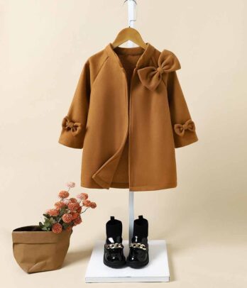 Manteau en laine marron à col montant pour filles