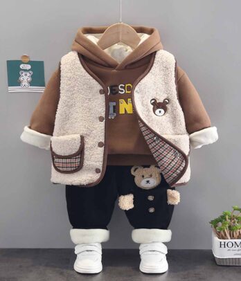 Costume trois pièces élégant en velours épais pour enfant