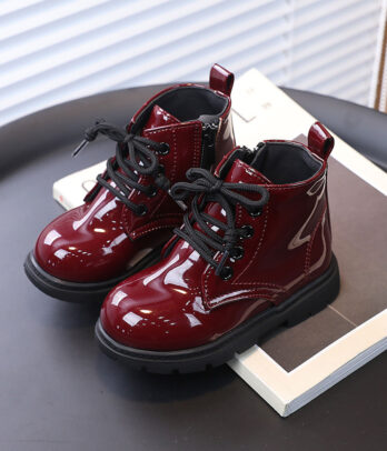 Bottines grenat satinées pour fillettes