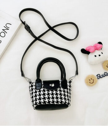 Sac en bandoulière noir style pied de poule vintage
