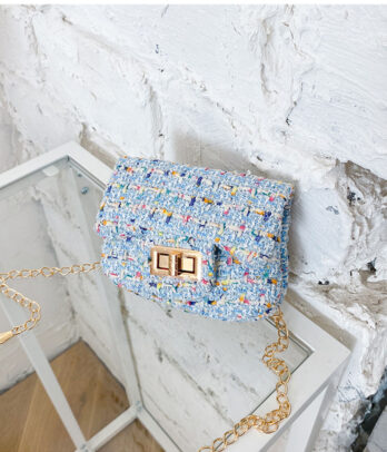 Petit sac à bandoulière en tweed pour filles - 54321-cyan
