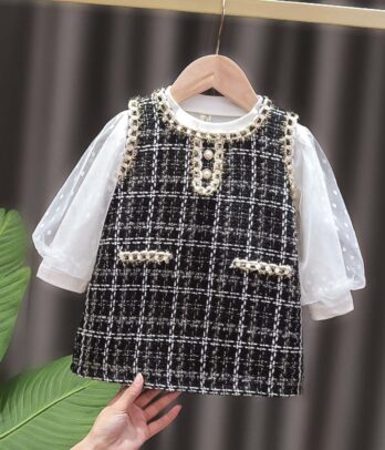 Robe en tweed noir classique pour fillettes