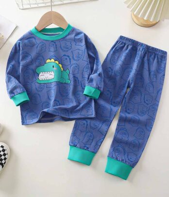 Pyjama bleu et vert pour enfants thème "dinosaure"