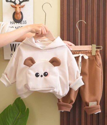 Jogging marron et beige à capuche mignonne