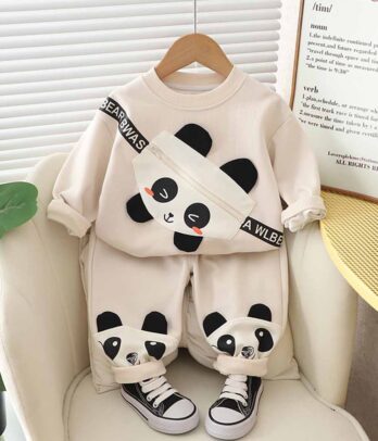 Jogging blanc cassé imprimé pandas