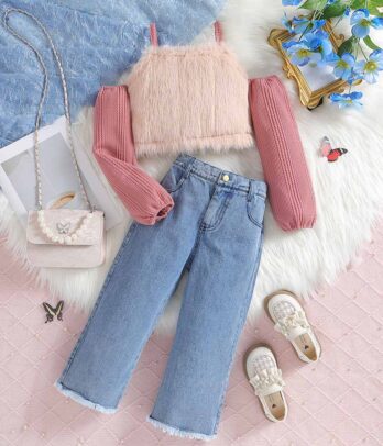 Ensemble de haut rose et pantalon en jean wide