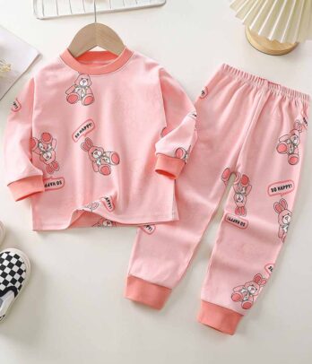 Pyjama rose pour fillettes thème lapins
