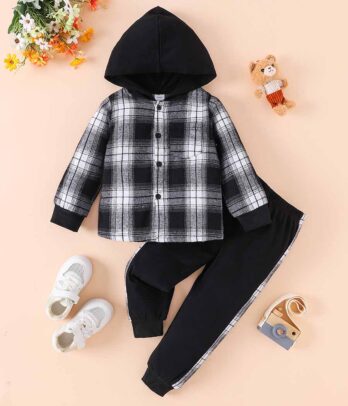 Ensemble de jogging noir avec veste à carreaux pour garçons