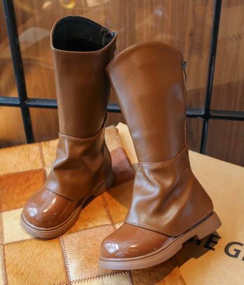 Bottes montantes en cuir velours pour filles de style britannique